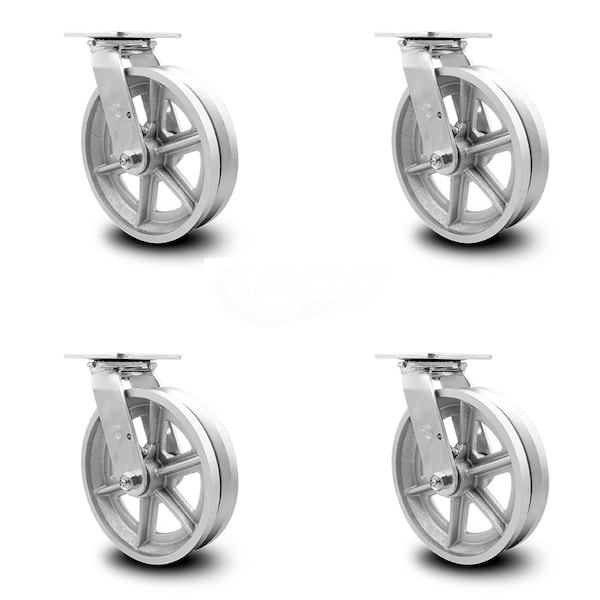 8 Inch V Groove Semi Steel Wheel Swivel Caster Set with Ball Bearings SCC